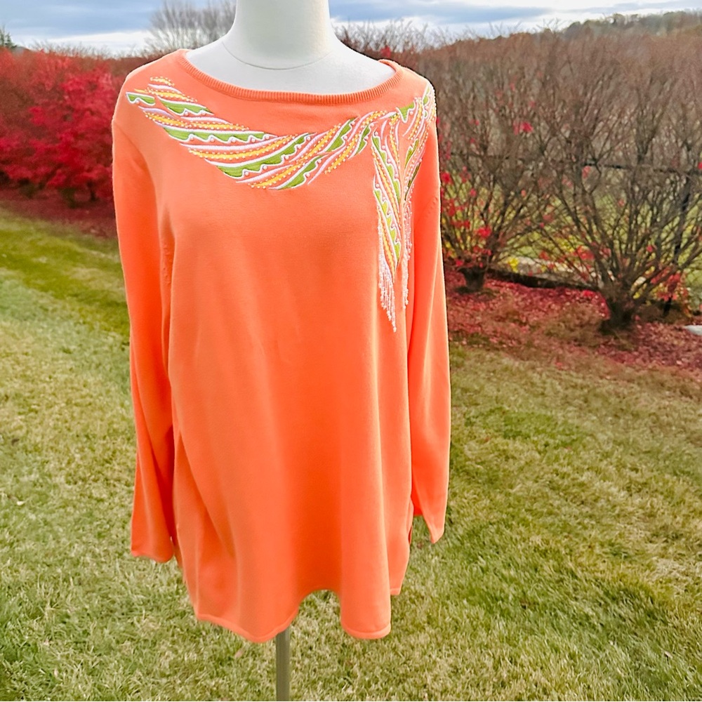 Vtg Bob Mackie Tunic Knit Sweater Top Beaded Women Plus Size Art To Wear